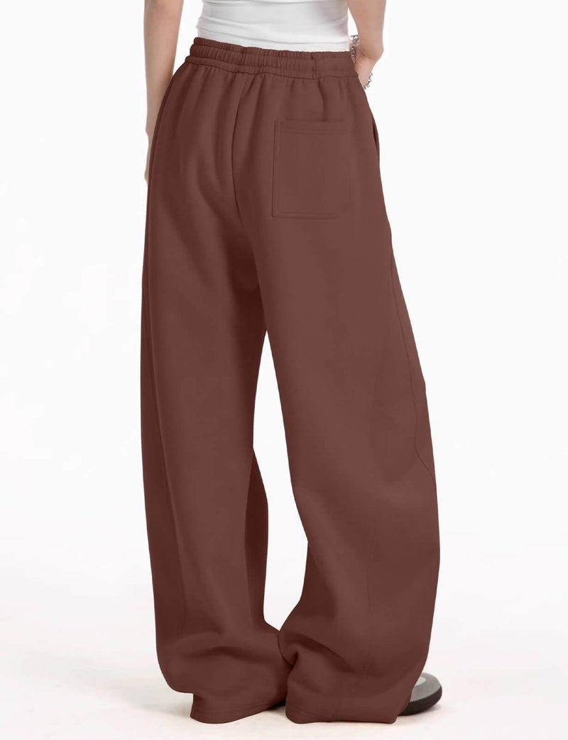 FACDIBY Women's Fleece Lined Barrel Sweatpants Baggy Casual Wide Leg Pants Drawstring Athletic High Waisted Lounge Sweats with Pockets Coffee M - Image 2