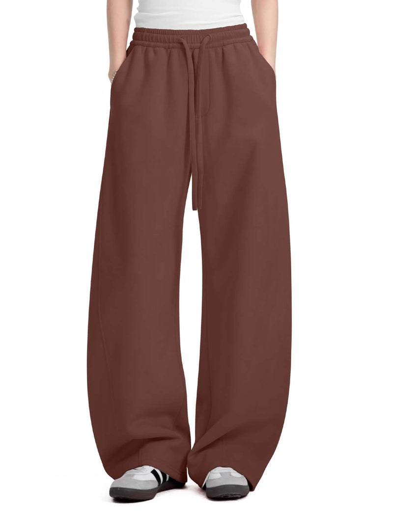 FACDIBY Women's Fleece Lined Barrel Sweatpants Baggy Casual Wide Leg Pants Drawstring Athletic High Waisted Lounge Sweats with Pockets Coffee M - Image 1