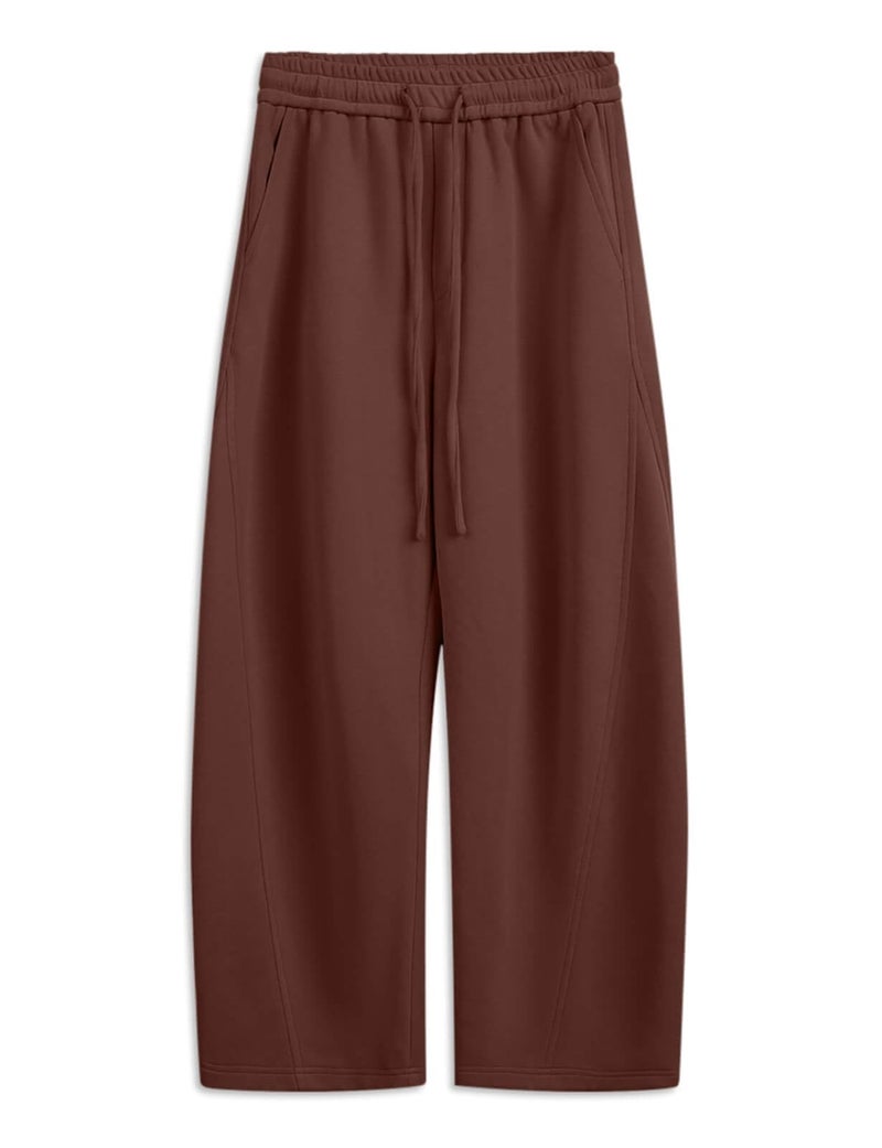 FACDIBY Women's Fleece Lined Barrel Sweatpants Baggy Casual Wide Leg Pants Drawstring Athletic High Waisted Lounge Sweats with Pockets Coffee M - Image 5