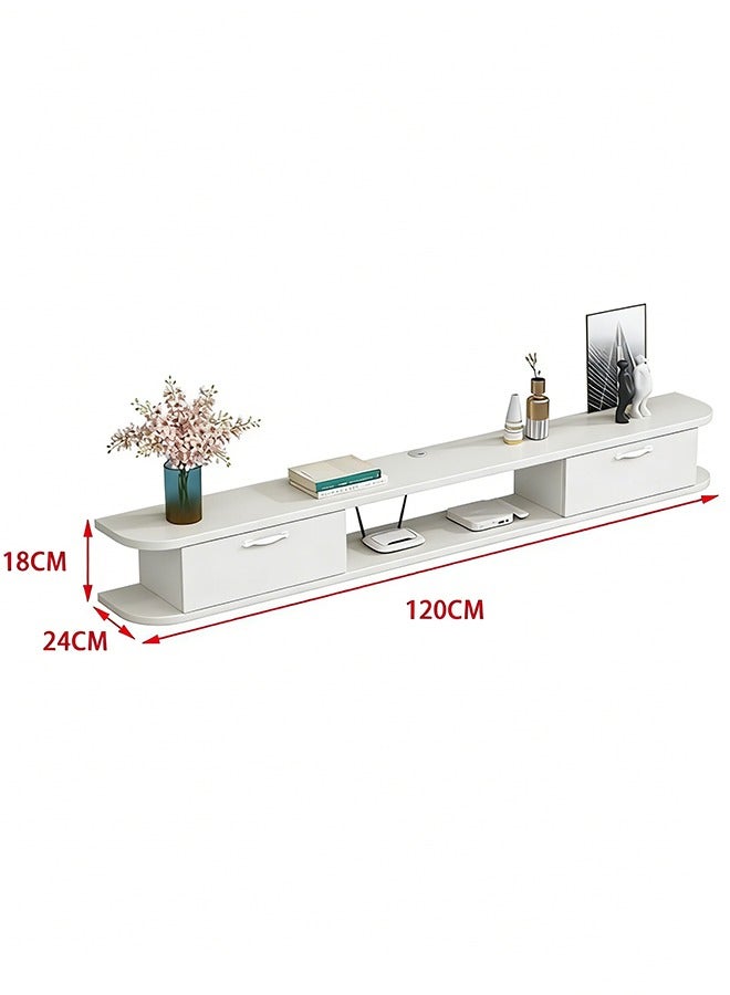 120cm Floating Wall Mounted TV Table, TV Bench TV Cabinet with Drawers & Open Shelf, Modern Minimalist TV Console with Cable Management for Living Room Bedroom - Image 2