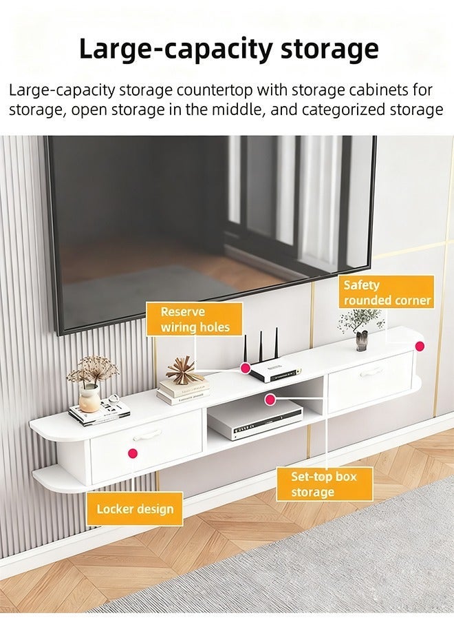 120cm Floating Wall Mounted TV Table, TV Bench TV Cabinet with Drawers & Open Shelf, Modern Minimalist TV Console with Cable Management for Living Room Bedroom - Image 3