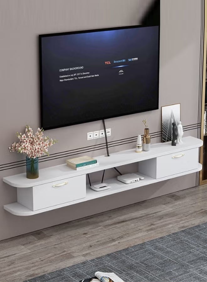 120cm Floating Wall Mounted TV Table, TV Bench TV Cabinet with Drawers & Open Shelf, Modern Minimalist TV Console with Cable Management for Living Room Bedroom - Image 1
