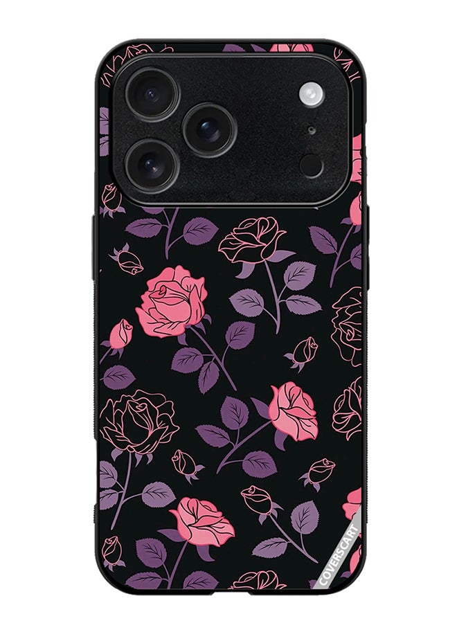 Protective Case Cover For Apple iPhone 17 Pro Max Pink And Purple Roses With Black Background Design Multicolour