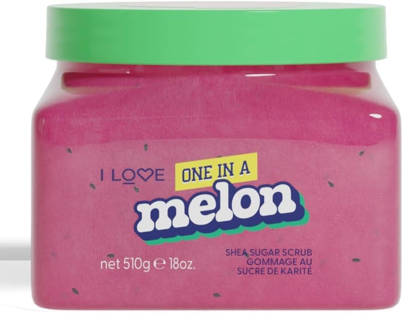 I LOVE One In A Melon Shea Sugar Scrub Exfoliating Moisturising Body Scrub with Shea Butter Sugar Crystals Refreshing Melon Scent for Soft Smooth Skin 510g