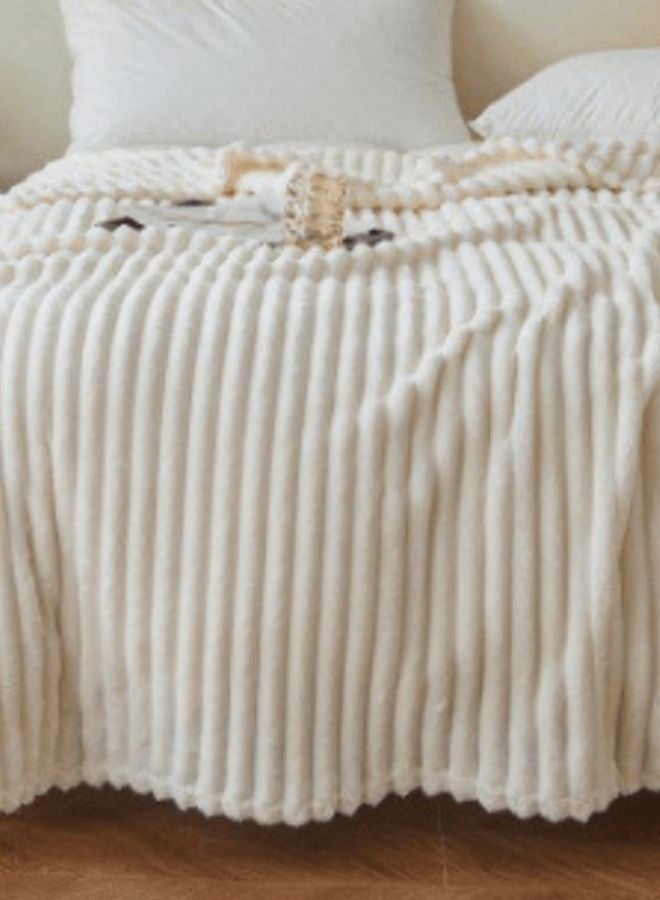 LUNA Home Throw Striped Blanket Super Soft, Milk Color. - Image 3