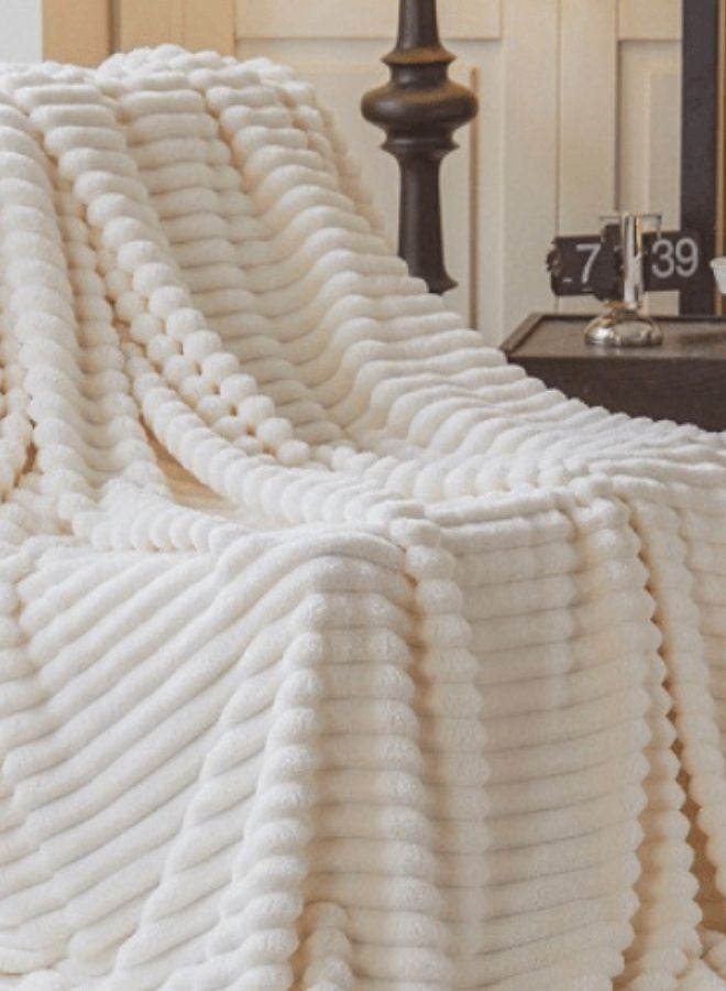LUNA Home Throw Striped Blanket Super Soft, Milk Color. - Image 1