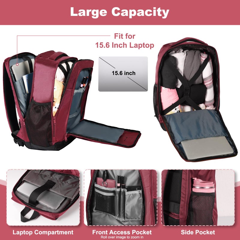 ZRSUN Travel Backpack, Business Anti Theft Slim Sturdy Laptops Backpack with USB Charging Port, Water Resistant College School Laptop Bag for Men & Women Fits 15.6 Inch Notebook (Red) - Image 5