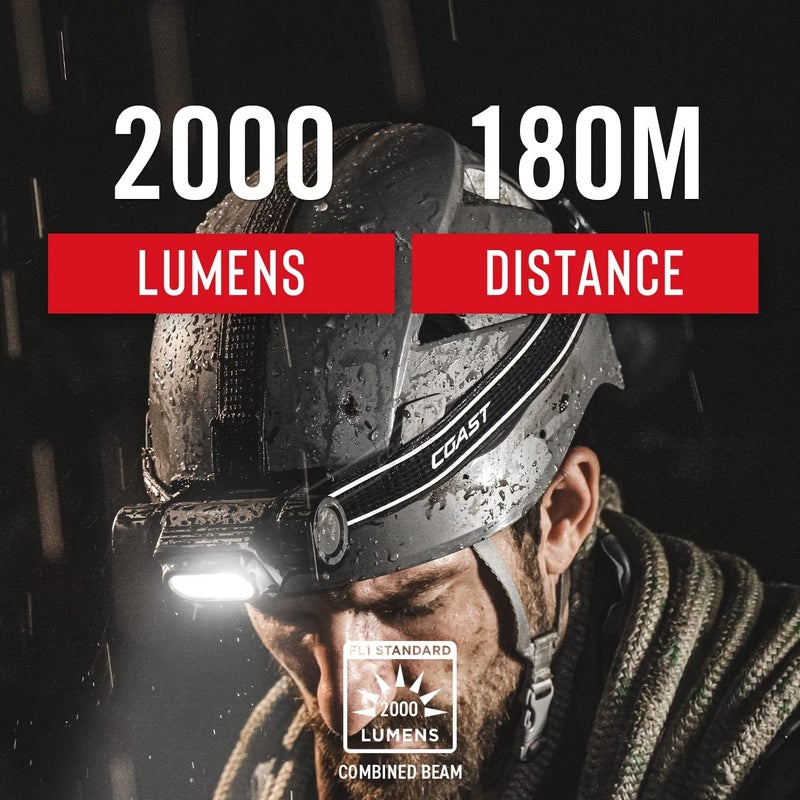 Coast WPH34R 2000 Lumen Waterproof Ultra Bright IP68 USB RechargeableDual Power Headlamp 6 Modes with Spot and Flood Beams BlueBlack - Image 2