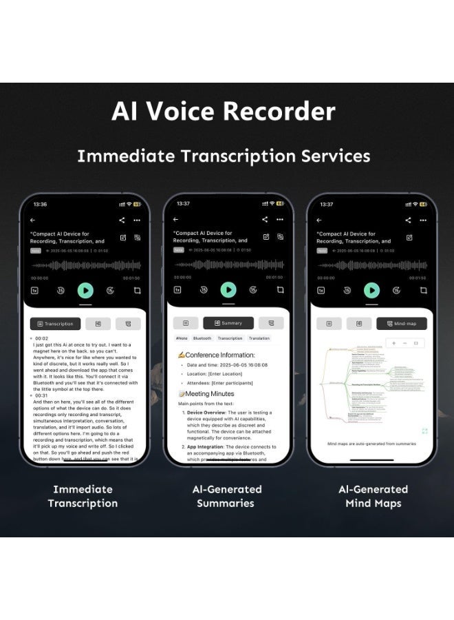 KADIP AI Voice Recorder with Transcription & Summarize & Translation - 64GB AI Note Audio Recorder, APP Control, Support 104 Languages, Recording Device with Noise Reduction for Lectures, Meetings, Calls - Image 5