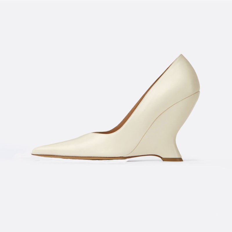 High Heel Wedge Stone Pattern Mid-Mouth Single-Layer Shoes Pointed Ladies Large Size Shoes - Image 2
