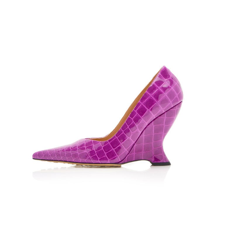 High Heel Wedge Stone Pattern Mid-Mouth Single-Layer Shoes Pointed Ladies Large Size Shoes - Image 3