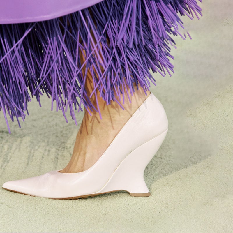High Heel Wedge Stone Pattern Mid-Mouth Single-Layer Shoes Pointed Ladies Large Size Shoes - Image 5