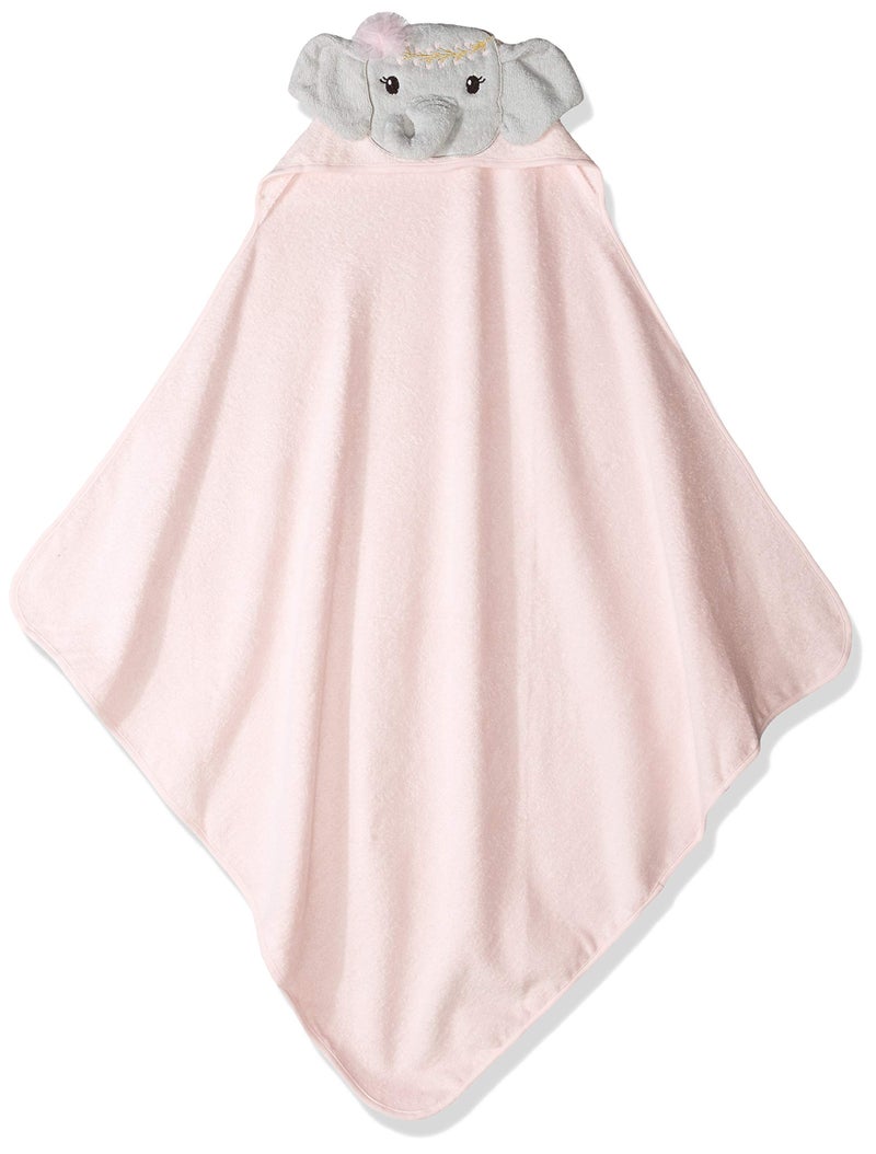 Little Treasure Unisex Baby Cotton Animal Face Hooded Towel, Blossom Elephant, One Size