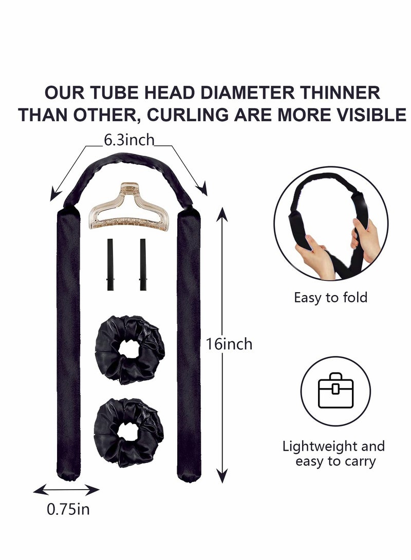 Healtless Hair Curlers for Long Hair, No Heat Curl Ribbon Design with Clips and Scrunchie, Overnight Silk Heatless Curls Headband, Soft Curling Rod for Natural (Black) - Image 4