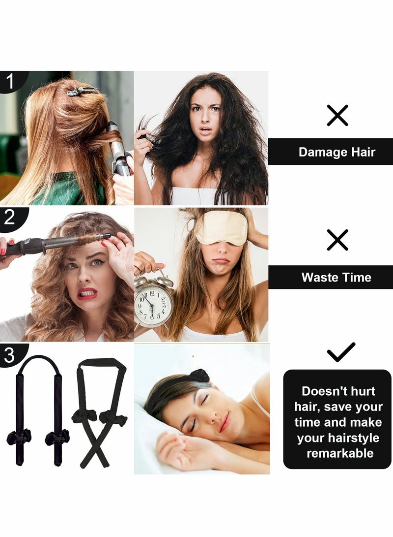 Healtless Hair Curlers for Long Hair, No Heat Curl Ribbon Design with Clips and Scrunchie, Overnight Silk Heatless Curls Headband, Soft Curling Rod for Natural (Black) - Image 3