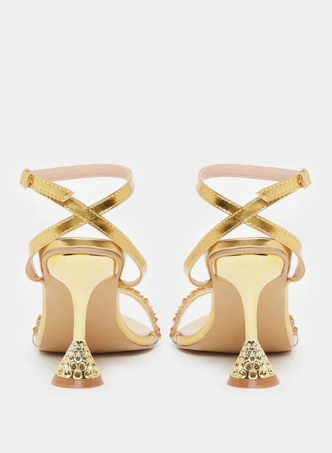 Take Two Take Two Embellished Ankle Strap Kitten Heel Sandals