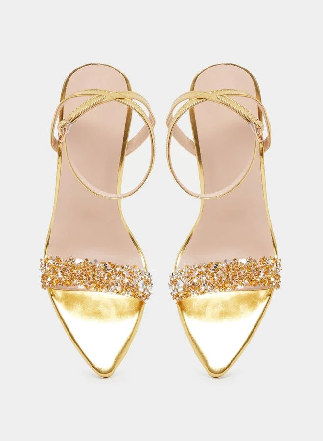 Take Two Take Two Embellished Ankle Strap Kitten Heel Sandals