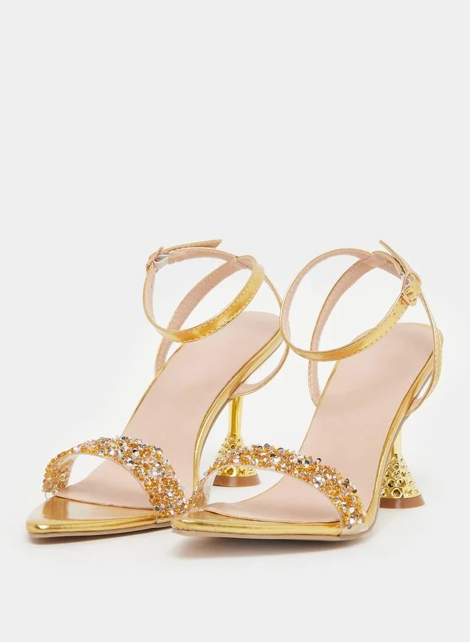 Take Two Take Two Embellished Ankle Strap Kitten Heel Sandals