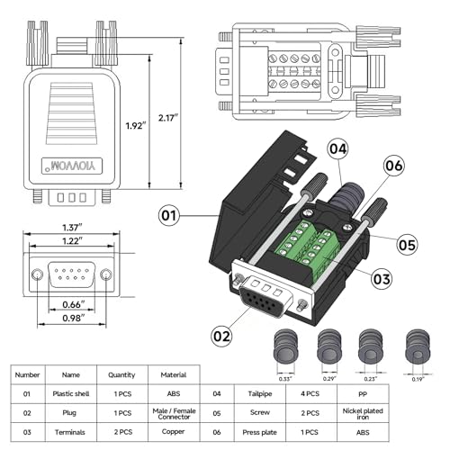 YIOVVOM DB9 Breakout Connector, Female 9 pin RS232 connectors, Solderless D-SUB RS485 Serial Adapter Module Board with Screw Terminals, Case, Long Bolts 10 PCS - Image 2