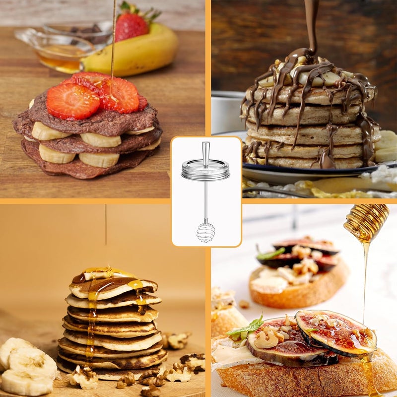 WixiTool Mason Jar Lid with Honey Dispenser Dipper, 1 PCS Regular Mouth Canning Lid and Ring for Ball or Kerr Jars, Stainless Steel Honey Stirrers Lid with Honeycomb Cover for Honey Pot Container - Image 4