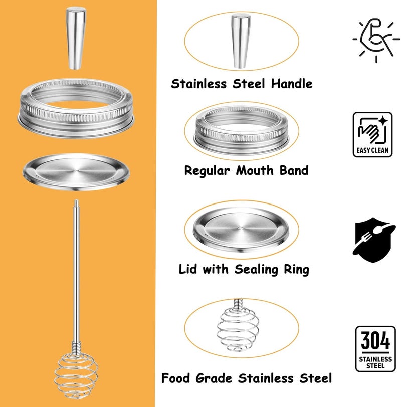 WixiTool Mason Jar Lid with Honey Dispenser Dipper, 1 PCS Regular Mouth Canning Lid and Ring for Ball or Kerr Jars, Stainless Steel Honey Stirrers Lid with Honeycomb Cover for Honey Pot Container - Image 2