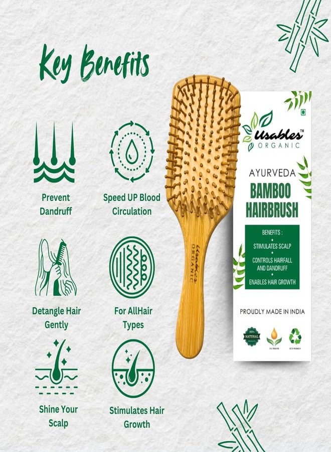 Usables ORGANIC Usables Bamboo Hair Brush with,bamboo bristles,Wooden Hair Brush for Women & Men,Wooden Brush for Hair Large Hairbrush for Women,Paddle, bamboo brush for hair - Image 2