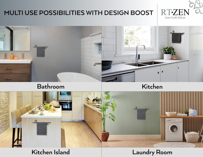 RTZEN Farmehouse Bathroom Towel Holder - Wrought Iron Matte Metal Black Towel Bar Wall Mount Rod - Handmade Home Decor Metal Kitchen Hanger Bar (16'' - Fits 16 Inch Towels) - Image 5