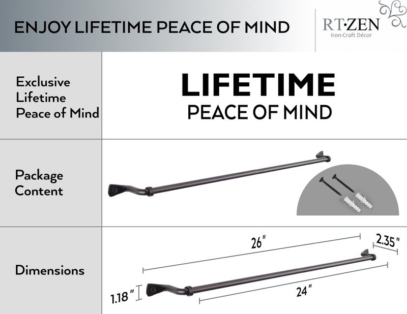 RTZEN Farmehouse Bathroom Towel Holder - Wrought Iron Matte Metal Black Towel Bar Wall Mount Rod - Handmade Home Decor Metal Kitchen Hanger Bar (16'' - Fits 16 Inch Towels) - Image 4