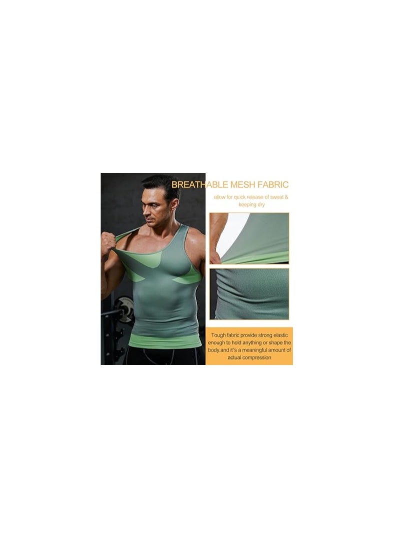 SYOSI - Mens Compression Shirt, Mens Slimming Body Shaper Vest, Muscle Training Tank, Undershirt Square Cut Muscle Tank, Top Workout Vest Abs Abdomen Slim, for Outdoor, Indoor Activity(XL)(Light Grey) - Image 1