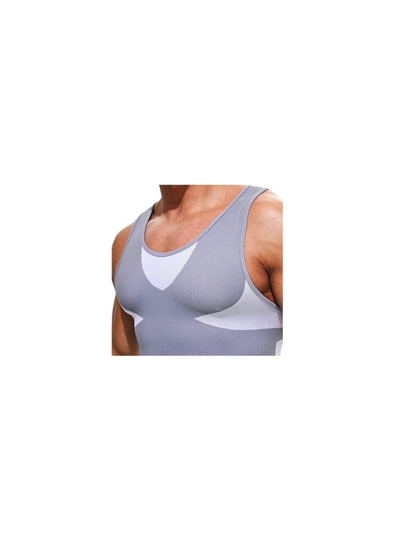 SYOSI - Mens Compression Shirt, Mens Slimming Body Shaper Vest, Muscle Training Tank, Undershirt Square Cut Muscle Tank, Top Workout Vest Abs Abdomen Slim, for Outdoor, Indoor Activity(XL)(Light Grey) - Image 1