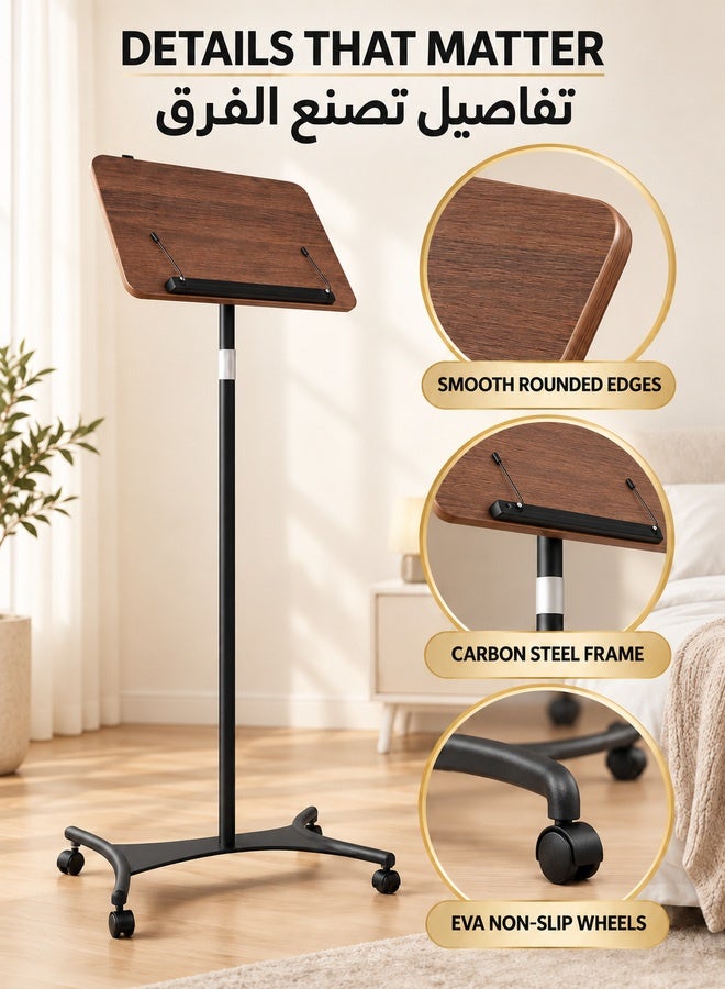 WALALLA 360° tilt Floor Book Stand with Lockable Wheels - Adjustable Height Reading & Laptop Stand, Mobile Workstation for Home, Office, Restaurant Use - Image 5