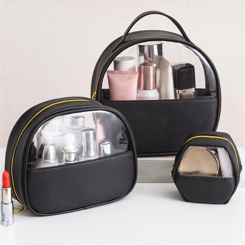 klarako Makeup Bag Organizer, Portable Travel Toiletry Cosmetic Bag Case for Women, Heavy Duty Make Up Pouch with Transparent Vinyl Windows & Zippers (B, 16cm) - Image 1