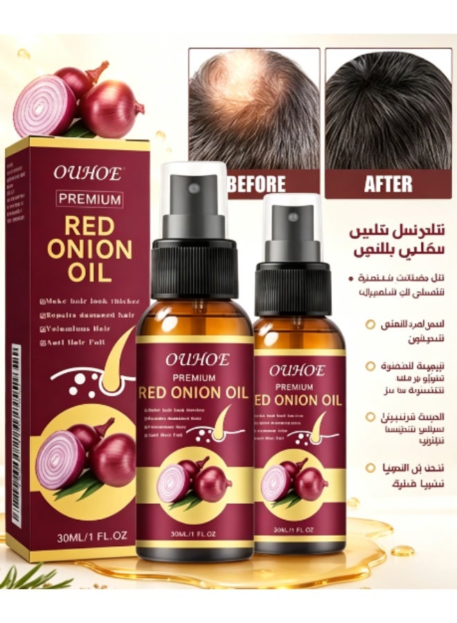 OUHOE 2Pcs Premium Red Onion Hair Oil，Onion Thickening Spray，Hair Oil with Onion Extract Onion Hair Growth Products for Men and Women Rapid Growth Anti-Hair Loss - Image 1