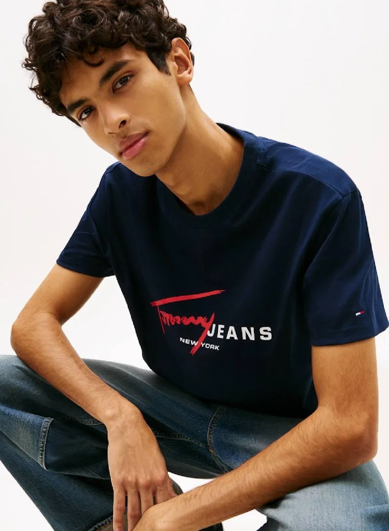 TOMMY JEANS Dark Night Navy Graffiti Signature Logo T-Shirt for Men | Best Price UAE