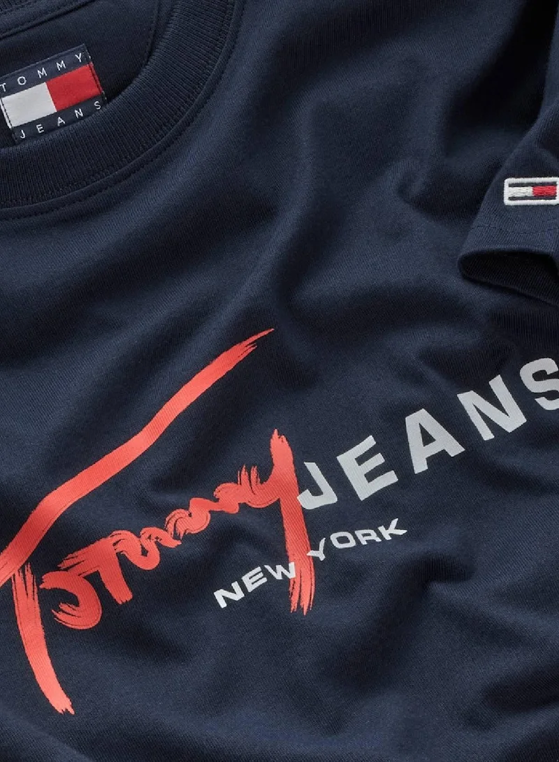 TOMMY JEANS Dark Night Navy Graffiti Signature Logo T-Shirt for Men | Best Price UAE