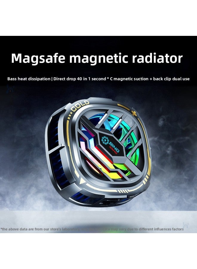 Mobile Phone Radiator Semiconductor Refrigeration Wireless Cooling Metal Back Clip Mute Cold Air Live Game Cooling Artifact-Product Color:F26 Magnetic Radiator* Digital Display Black Gold  - Image 2