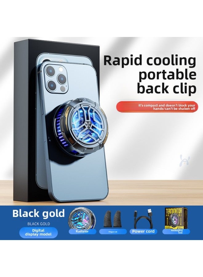 Mobile Phone Radiator Semiconductor Refrigeration Wireless Cooling Metal Back Clip Mute Cold Air Live Game Cooling Artifact-Product Color:F26 Magnetic Radiator* Digital Display Black Gold  - Image 1