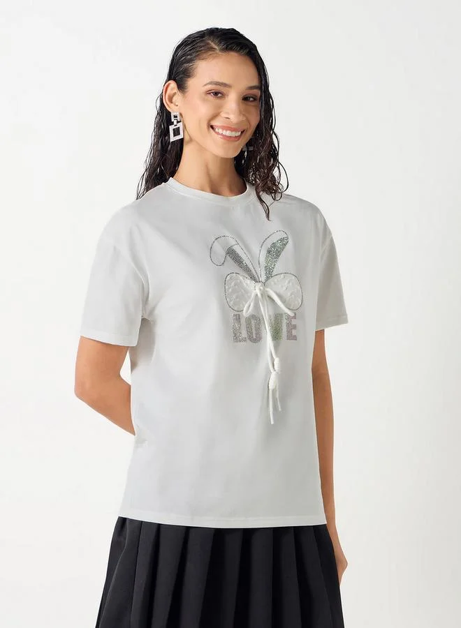 2Xtremz 2Xtremz Embellished T-shirt with Short Sleeves