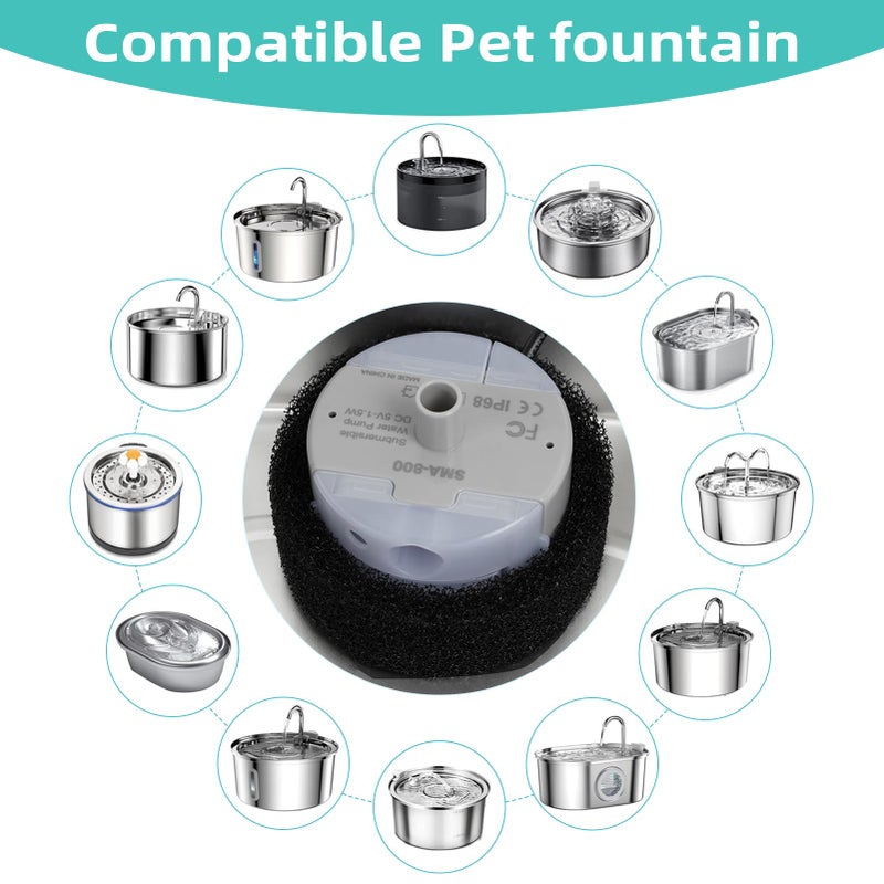 ONECUTE Ultra-Quiet Replacement Pump for Stainless Steel Cat Water Fountains - SMA-800 Motor - Safe and Easy to Clean with Low Voltage DC 5V and USB Cable (Pump) (Side Pump) - Image 2