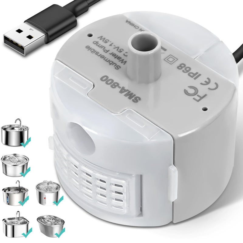 ONECUTE Ultra-Quiet Replacement Pump for Stainless Steel Cat Water Fountains - SMA-800 Motor - Safe and Easy to Clean with Low Voltage DC 5V and USB Cable (Pump) (Side Pump) - Image 1