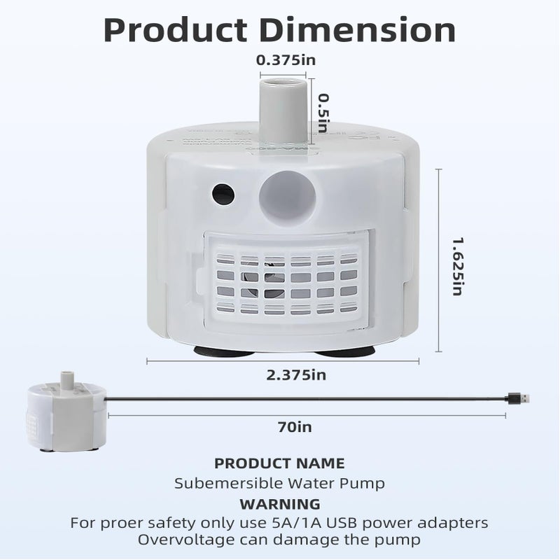 ONECUTE Ultra-Quiet Replacement Pump for Stainless Steel Cat Water Fountains - SMA-800 Motor - Safe and Easy to Clean with Low Voltage DC 5V and USB Cable (Pump) (Side Pump) - Image 3