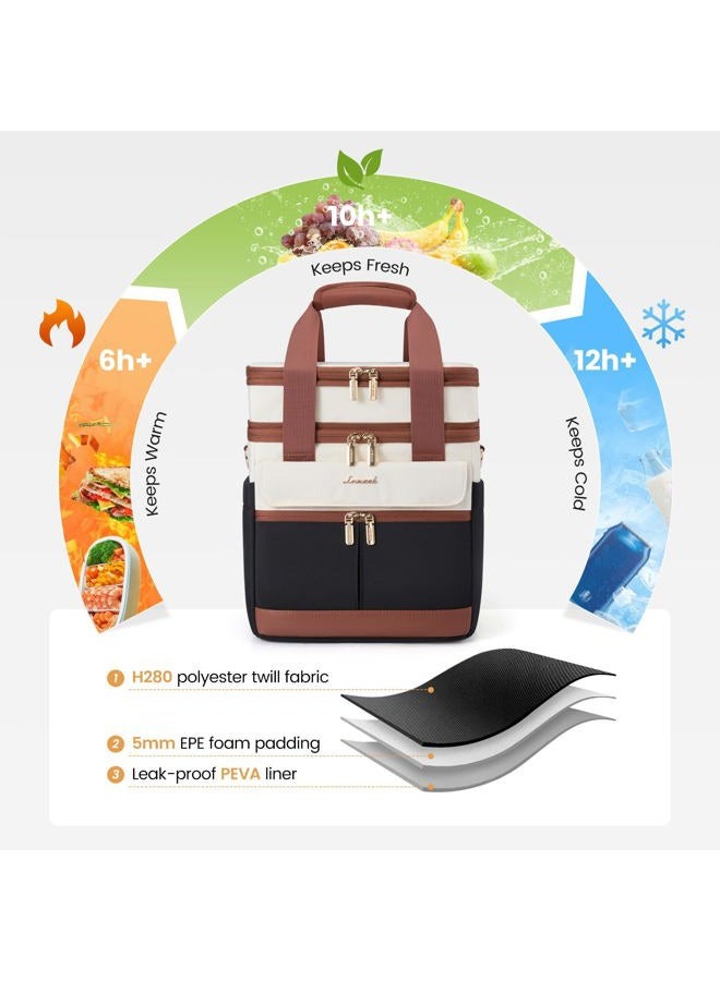 Lovevook Insulated Lunch Bag Women Men,Expandable Double Deck Lunch Box for Women With Large Cup Holder,Leakproof Cooler Bag For Adult Lunch Tote Bag Work Picnic Beach with Adjustable Shoulder Strap - Image 3