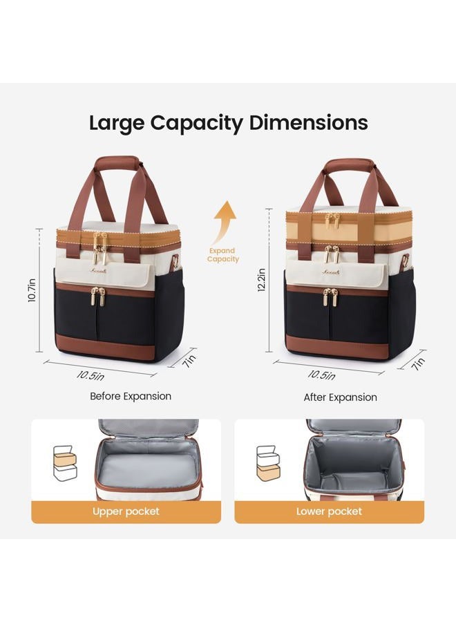 Lovevook Insulated Lunch Bag Women Men,Expandable Double Deck Lunch Box for Women With Large Cup Holder,Leakproof Cooler Bag For Adult Lunch Tote Bag Work Picnic Beach with Adjustable Shoulder Strap - Image 5
