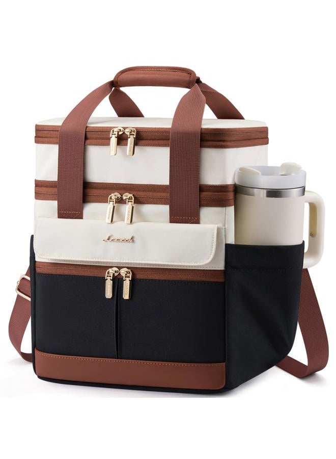 Lovevook Insulated Lunch Bag Women Men,Expandable Double Deck Lunch Box for Women With Large Cup Holder,Leakproof Cooler Bag For Adult Lunch Tote Bag Work Picnic Beach with Adjustable Shoulder Strap - Image 1