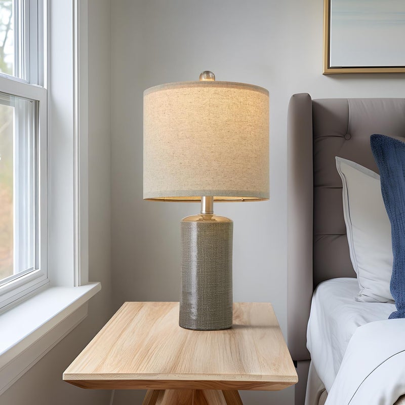 G-SAFAVA 20.25" Small Table Lamps Set of 2 Modern Ceramic Lamps for Living Room Farmhouse Bedside Lamps Boho Lamps for Night Stands Grey Bedroom Lamp Side End Table Lamps - Image 3