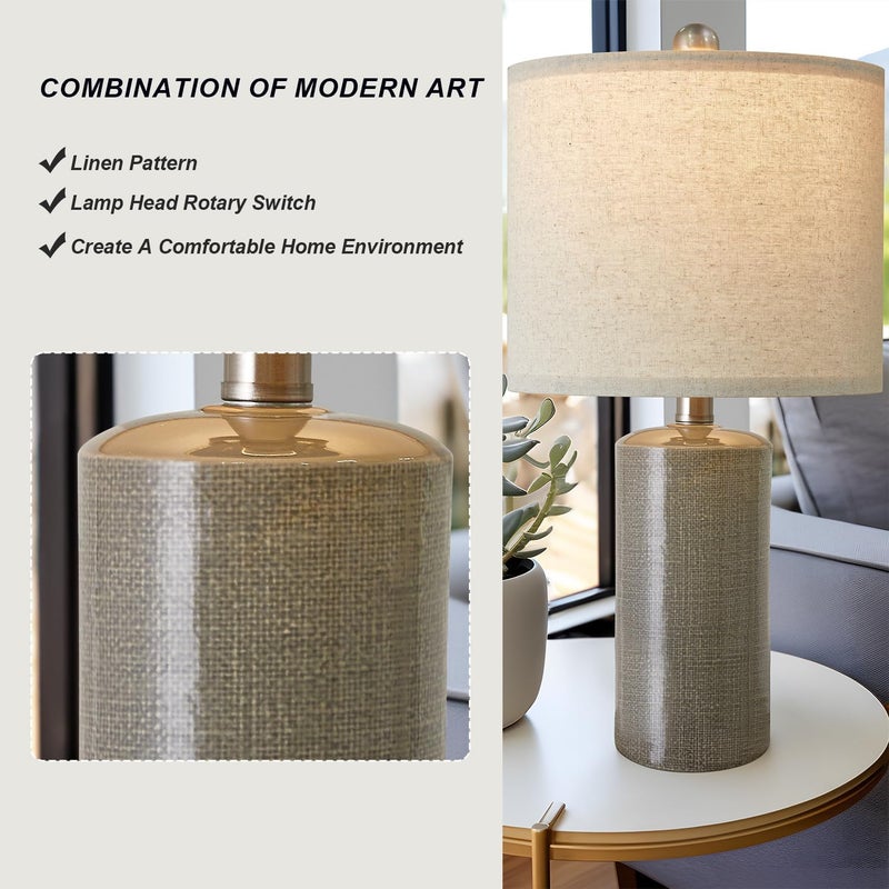 G-SAFAVA 20.25" Small Table Lamps Set of 2 Modern Ceramic Lamps for Living Room Farmhouse Bedside Lamps Boho Lamps for Night Stands Grey Bedroom Lamp Side End Table Lamps - Image 4
