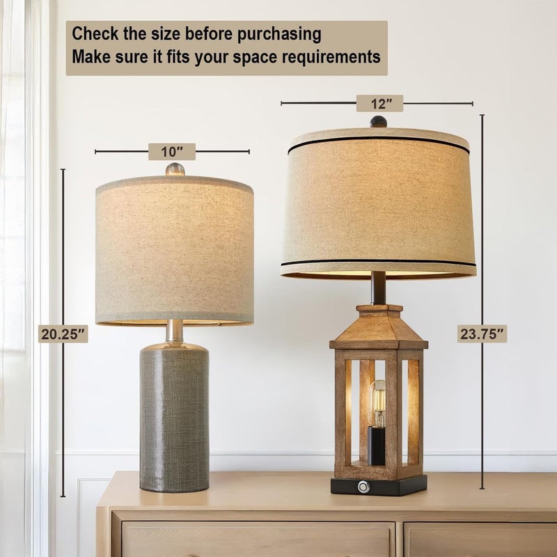 G-SAFAVA 20.25" Small Table Lamps Set of 2 Modern Ceramic Lamps for Living Room Farmhouse Bedside Lamps Boho Lamps for Night Stands Grey Bedroom Lamp Side End Table Lamps - Image 2