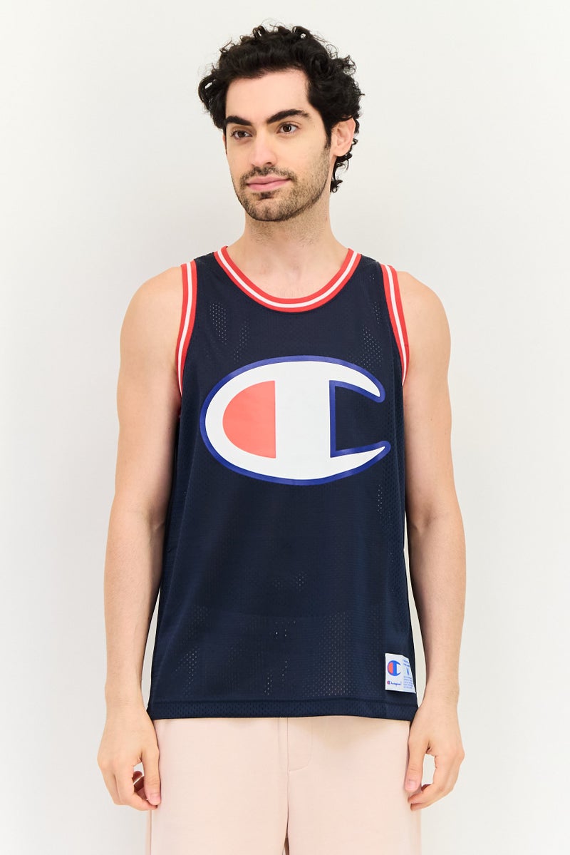 Champion قميص تدريب بلا أكمام للرجال بتصميم رياضي، أزرق داكن - Image 1