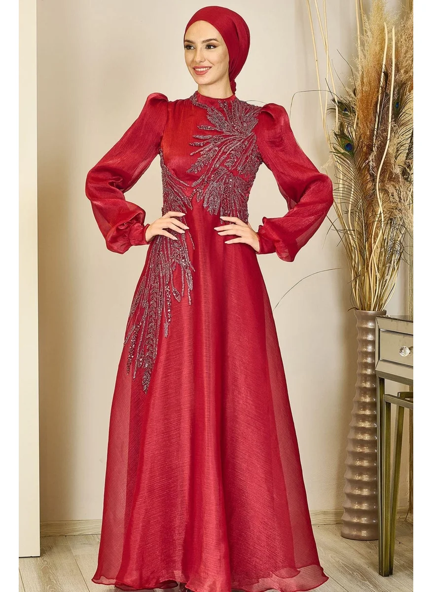 Esilanur Yağmur Hijab Evening Dress Claret Red