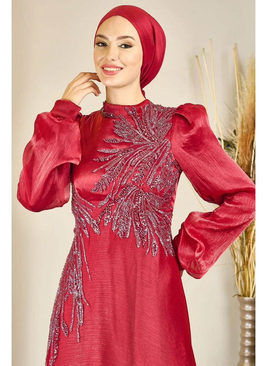 Esilanur Yağmur Hijab Evening Dress Claret Red